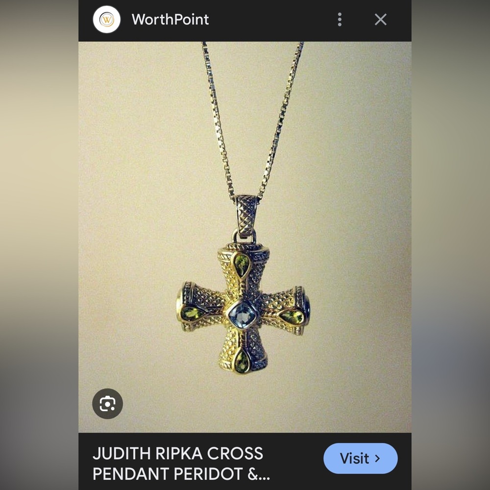 Judith Ripka Sterling Silver Cross Enhancer Aquamarine & Peridot Gemstones - Picture 12 of 14